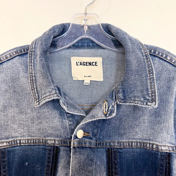 L'Agence Karina Oversized Denim Shadow Pocket Button Down Classic Jean Jacket M - Picture 7 of 10